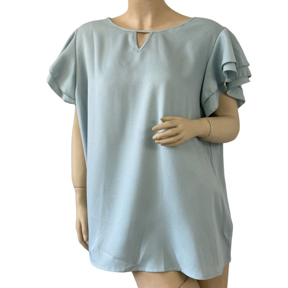 Shein Curve Women's Top Blouse With Keyhole Neck Blue with Drape Sleeves size 3x